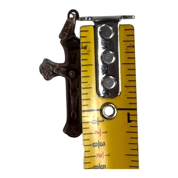 Vintage Crucifix Pendant Charm 925 Sterling Silver Hammered Design Made In India - Picture 5 of 5